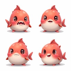 Cute Red Fish Cartoon Characters with Different Expressions