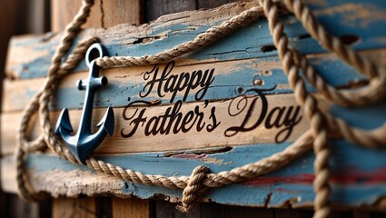 Happy Father's Day Nautical Wooden Sign with Anchor