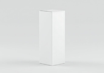 A tall, slender white box on a light grey background, ideal for product mockups, cosmetic packaging, or minimalist branding presentations.