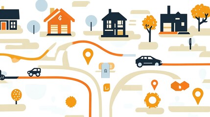Suburban Neighborhood Map Route.