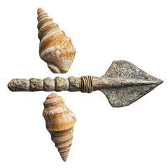 A Stone Arrow with Mississippian Conch Shells Native Isolated on Transparent Background