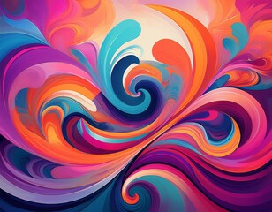 vibrant swirls in shades of pink purple blue and orange blend with geometric shapes creating an energetic and modern decorative artwork abstract illustration generative ai