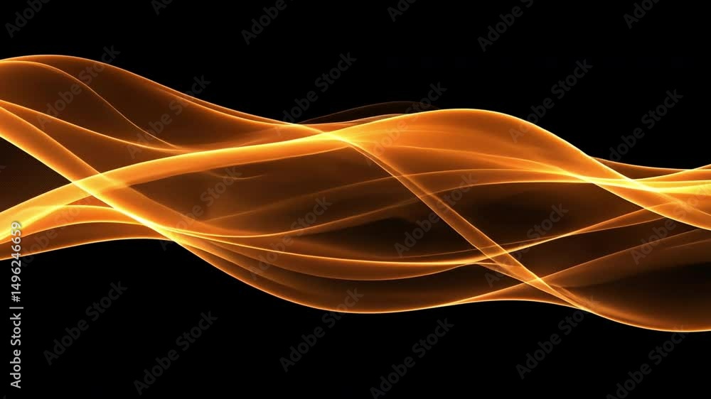Poster vibrant abstract design with smooth orange waves flowing against black background, evoking energy an