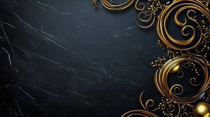 Elegant abstract design golden metallic spirals on matte stone background wishcard with no text Adobe Stock compliant