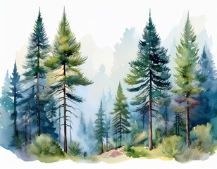 Fototapeta premium pine trees in the forest watercolor hand drawn illustration