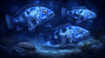 Blue Fish Underwater Scene.