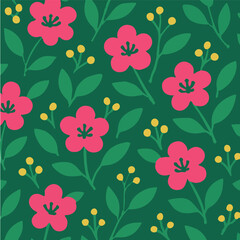 Pink Green Floral Print Design in Vector