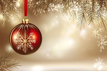 Elegant Christmas wishcard design snowflake ornaments pine branches red and gold theme soft lighting without any text
