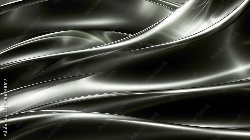 Poster smooth flowing abstract design dark metallic waves with depth and elegance, interplay of light and s
