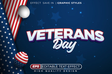 Editable 3d text effect veterans day