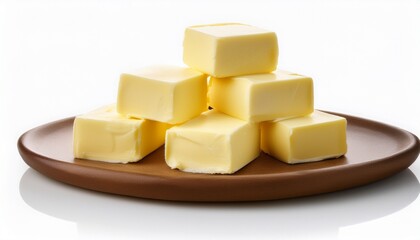 butter cubes on white background