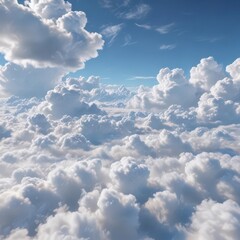 Fototapeta premium Vast, cerulean sky dotted with fluffy white cumulus clouds , bright, heaven
