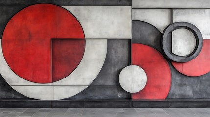 Abstract Red Geometric Wall Art.