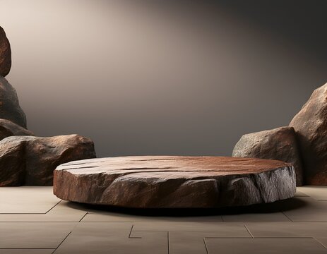 flat rock podium for product display on transparent