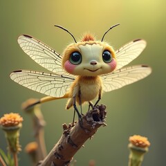 Cartoon Dragonfly on Branch
