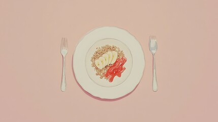 Healthy Oatmeal Breakfast with Pink Background.