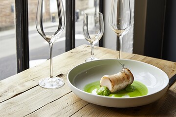 Elegant table gourmet dish after cooking Fine dining no text