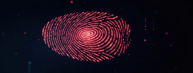 Red Fingerprint Scan: Data Security Concept. Suitable for editorial content, presentations, or marketing materials for IT security firms, financial institutions