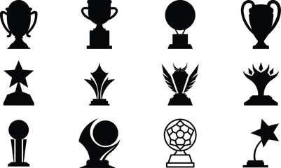 Naklejka premium Stylish Vector Trophy Icons Set, Modern Black Silhouette Award