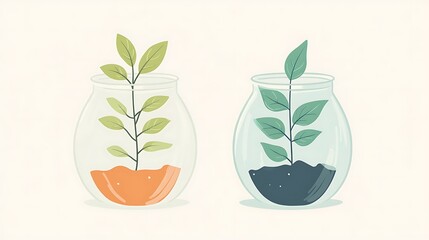 Plants Growing in Glass Jars.