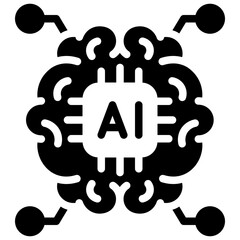 AI brain chip solid style icon