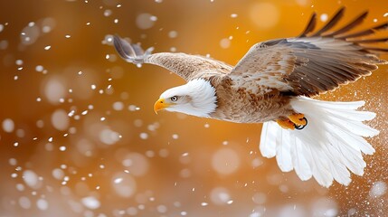 Bald Eagle Soaring with Snow