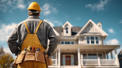 Obraz premium Construction Worker and Suburban House