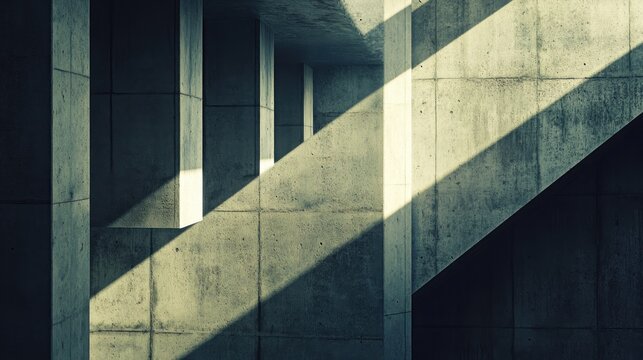 Architectural concrete columns featuring dramatic interplay of light and shadows