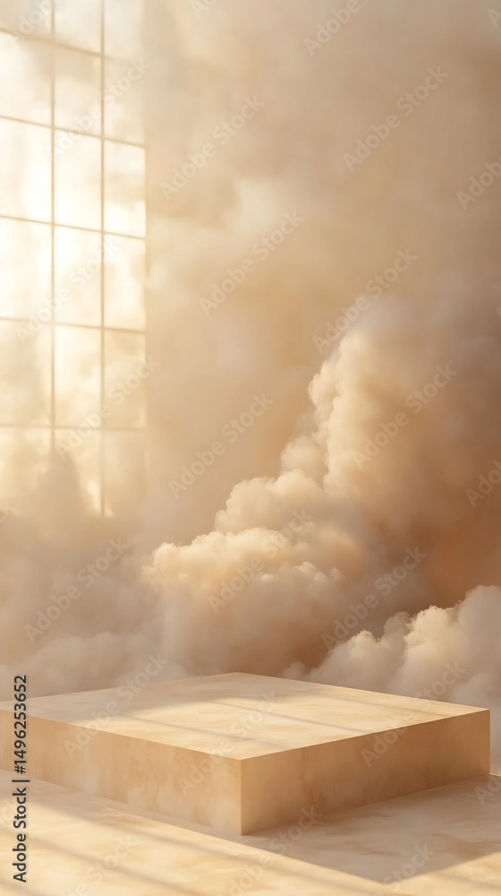 Poster beige platform and hazy cloud formation with window