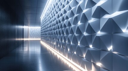 Futuristic Illuminated Corridor with Geometric Wall Panels