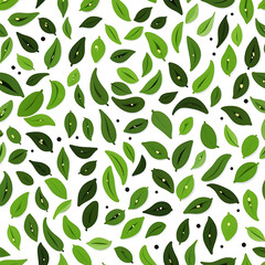 Green leaves seamless pattern white background