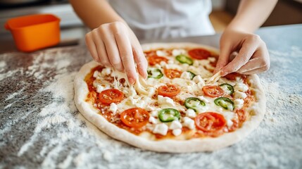 Family cooking pizza together a bright kitchen Fun lifestyle no text
