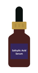 Salicylic Acid Serum in a brown bottle on a white background. Vector illustration. Niacinamide Peeling Solution for Skin. Salicylic acid in a bottle, substances used for treatment or medical beauty.