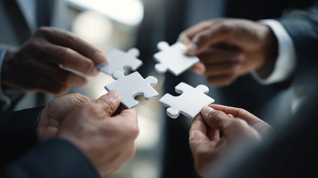 Four Individuals Connecting Four Puzzle Pieces