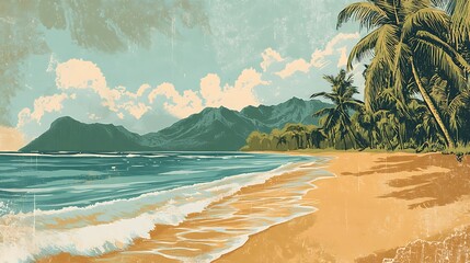 Tropical Beach with Ocean View, and Palms.