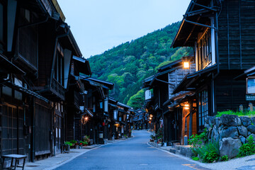夜の中山道 奈良井宿　長野県塩尻市　Narai-juku on the Nakasendo road at night. Nagano Pref, Shiojiri City.