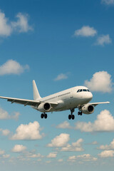 Airplane landing with blue sky