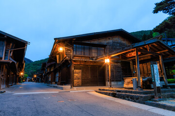 夜の中山道 奈良井宿　長野県塩尻市　Narai-juku on the Nakasendo road at night. Nagano Pref, Shiojiri City.
