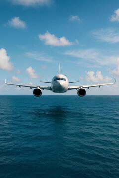 Plane flying low above the sea
