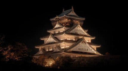 Obraz premium Ancient Citadel at Night: Illuminated against the night sky, an ancient citadel stands as a testament to time.