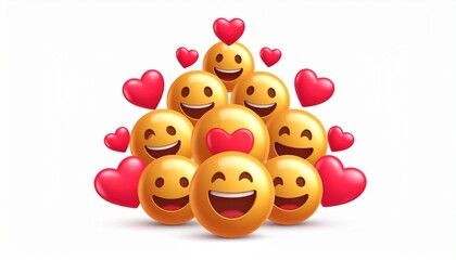 smiley emoji love triangle, admirer emojis floating hearts, vector design on white background
