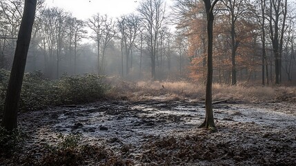 Frosty Winter Forest Landscape.