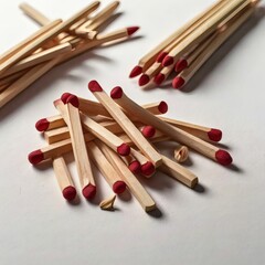 Close-up Photography of Scattered Wooden Matches with Red Tips on White Background