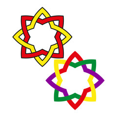 Colorful star icon. Twisted shape vector. Bright geometry element. Decorative art figure.