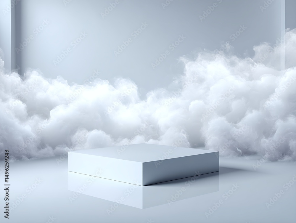 Aufkleber white cube platform with simulated cloud background