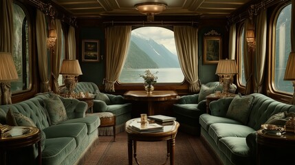 Luxury Cabin with Lakeside Vista: Step into an opulent cabin, where plush furnishings and classic decor create a sense of refined tranquility.