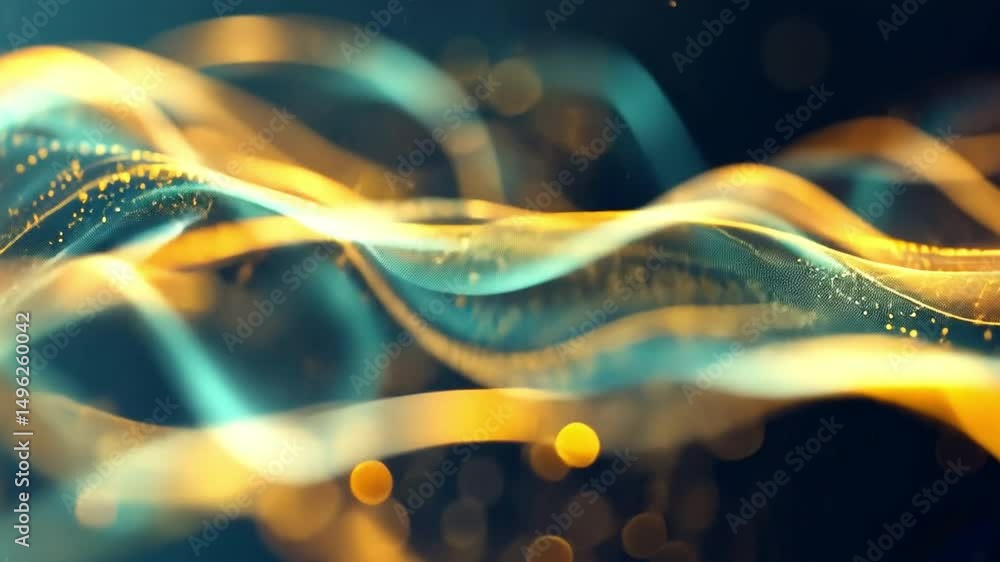 Poster mesmerizing abstract waves of golden and blue light fluid digital background with movement and textu