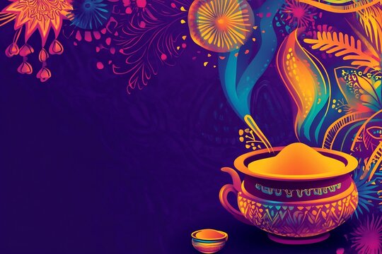 Festive Holi wishcard vibrant colored powders abstract shapes energetic Indian festival theme no text