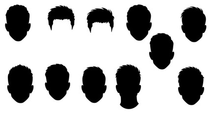Diverse Hairstyle Silhouettes: A versatile collection of head silhouettes, showcasing a variety of hair styles. Illustrating the individuality of each person.