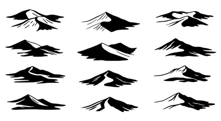 Mountain Icons: A collection of various mountain icons, representing the majesty and challenge of nature, perfect for design projects.